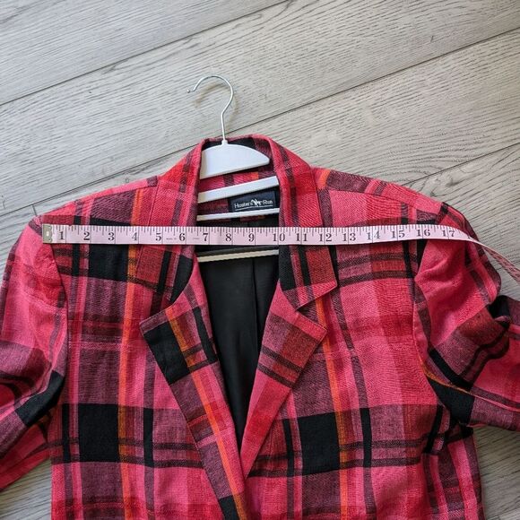 Hunters Run Vintage Pink Plaid Linen Viscose Blend Blazer Size Small - Picture 8 of 9